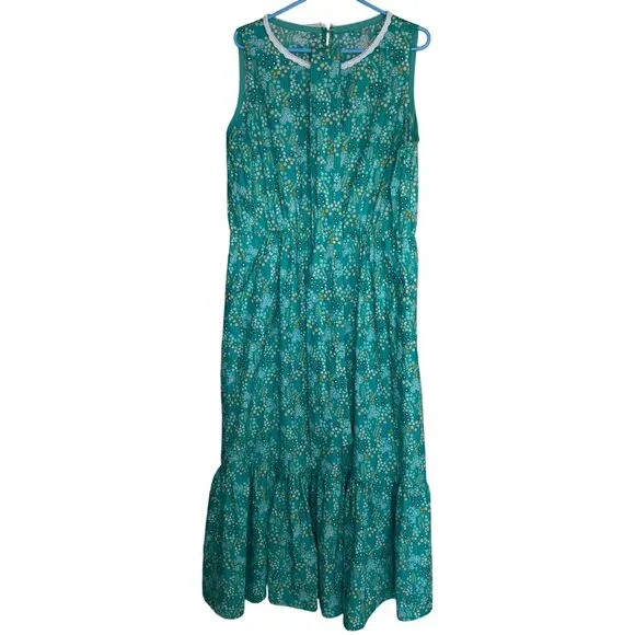 Vintage Womens Dress Size XL Green Floral Handmade Maxi Pockets Belt Cottagecore - Picture 3 of 12